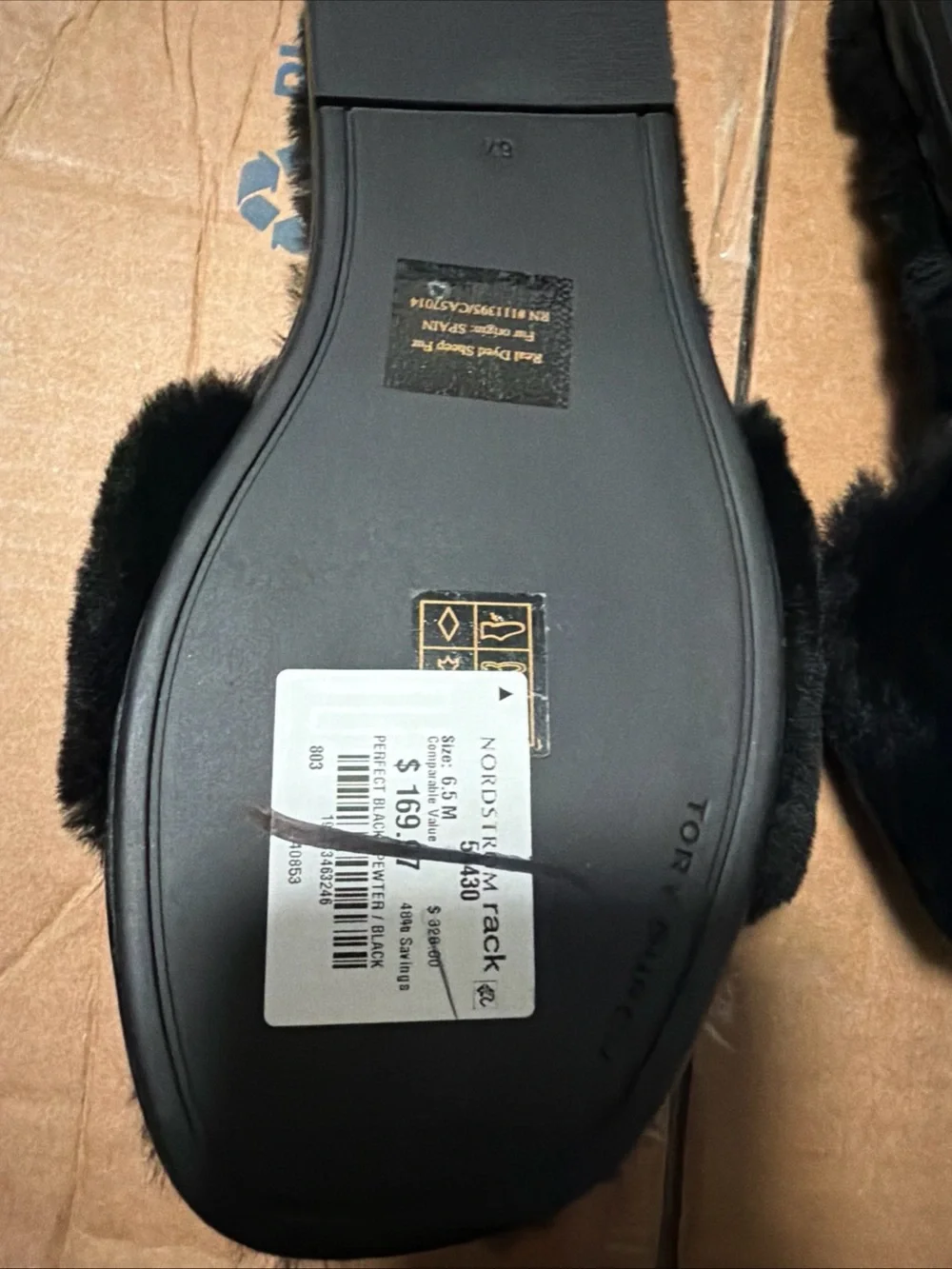 Tory Burch Double T Black Sheepskin Shearling Slide Slippers Womens 6.5 no box